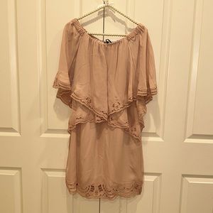 Blush pink shoulders off dress